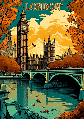 London Cityscape Autumn Illustration