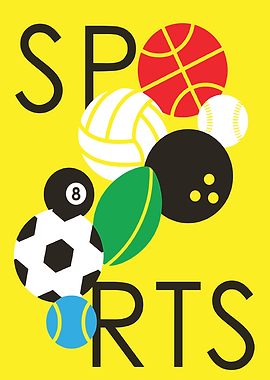 Sports Balls Collage on Yellow Background