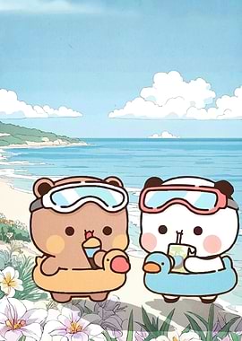 Cute Bears Beach Vacation