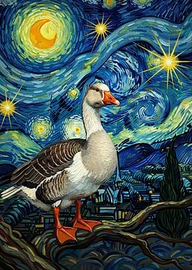 Goose in Starry Night Style