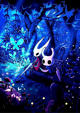 Hollow Knight characters in blue forest