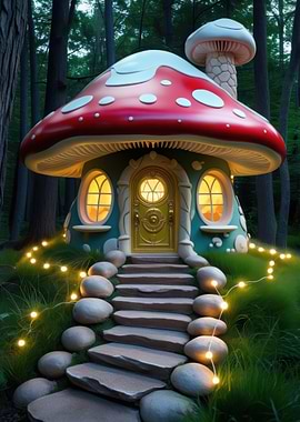 Whimsical Mushroom House in Enchanted Forest