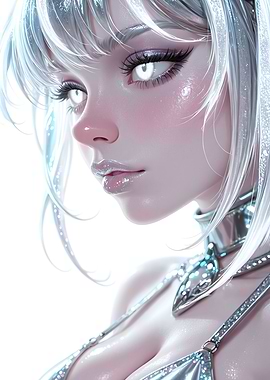 Silver-haired woman with glowing eyes