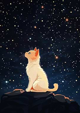 Cat gazing at starry night sky