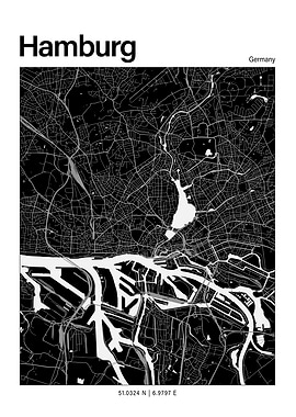 Hamburg Black and White Map