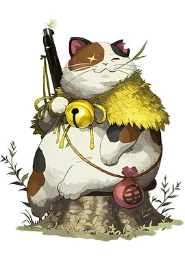 Calico Cat Samurai Illustration