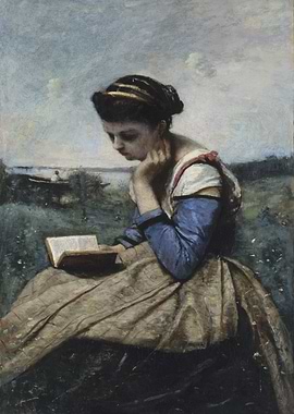 Woman Reading Outdoors Painting