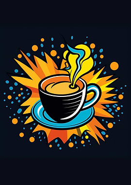 Stylized Coffee Cup with Explosion Effect