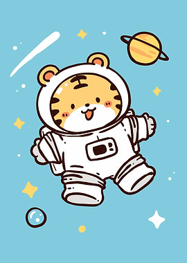 Cute Tiger Astronaut in Space