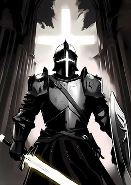 Crusader Knight in Black and White