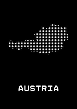 Austria Map Dotted White on Black