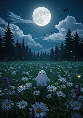 Cute Ghost in a Daisy Field