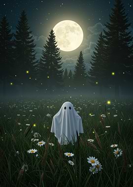 Ghost in a field at night