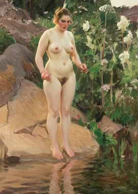 Nude Woman by Water Painting