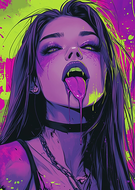 Vampire Girl with Dripping Tongue