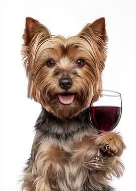 Silky Terrier dog with Wine Glass