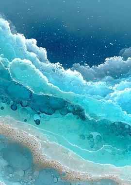 Abstract Ocean Waves with Starry Sky