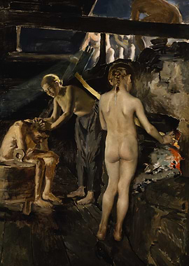 Nude Figures in a Dark Interior
