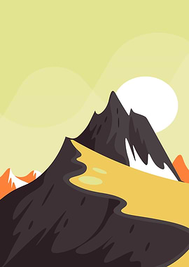 Mountain Landscape with Sun Illustration