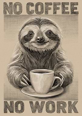 Sloth with Coffee: No Coffee, No Work