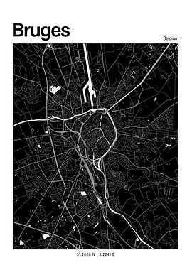Bruges Black and White Map