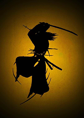 Samurai Silhouette with Katana on Gold