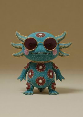 Axolotl with sunglasses and flower pattern