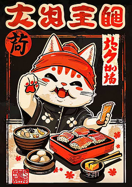 Lucky Cat with Sushi