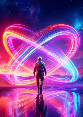 Astronaut and Neon Infinity Symbol