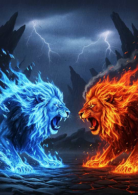Fire and Ice Lions Confrontation