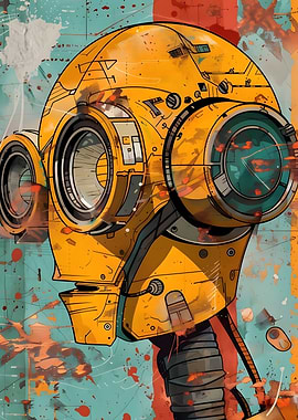 Yellow Robot Head Digital Art