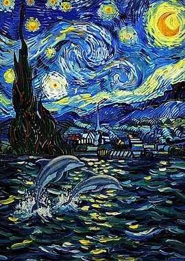 Starry Night Dolphins Painting