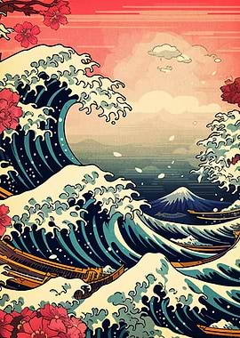 Japanese Wave Art with Mount Fuji