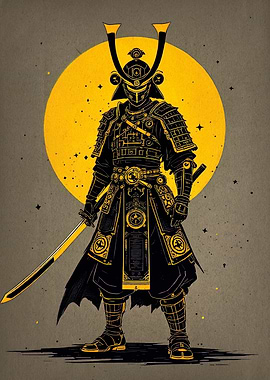 Samurai Warrior with Yellow Moon