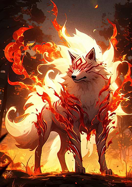 Fiery Wolf Spirit in Forest