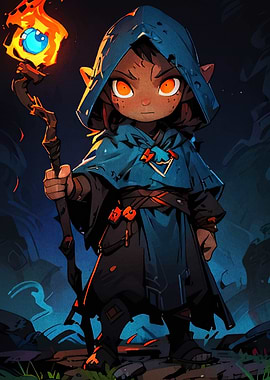 Hooded Mage with Glowing Staff