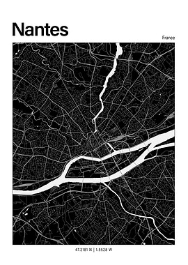 Nantes Black and White Map