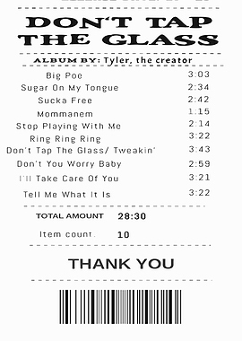 Tyler, the Creator Don't Tap The Glass Album Receipt