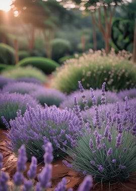Lavender field in a garden setting