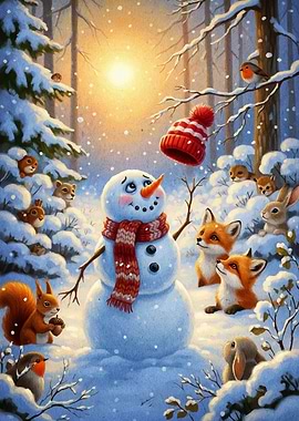 Snowman Forest Animals Winter