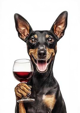 Manchester Terrier dog with Wine Glass