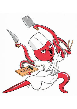 Octopus Sushi Chef Cartoon Illustration