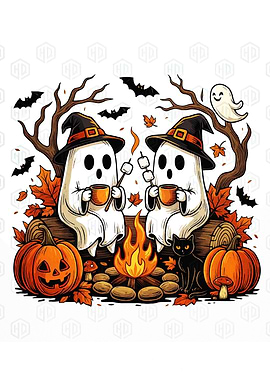 Halloween Ghosts Campfire Cartoon Illustration