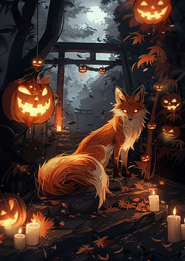Fox in Halloween Horror Forest