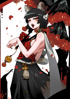 Anime Girl with Fox Ears and Umbrella