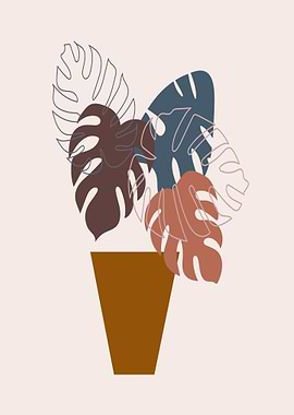 Minimalist Monstera Plant in Pot Illustration