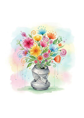 Flowers in a Crushed Can Watercolor