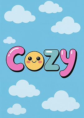 Cozy Kawaii Cartoon Fluffy Clouds Blue Sky