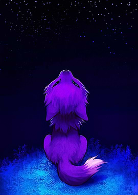 Purple Wolf Gazing at Stars