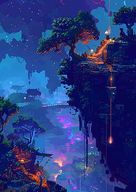 Fantasy Floating Islands Landscape Digital Art